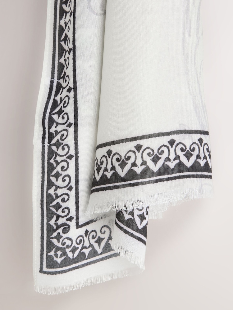 White Floral Script - Eșarfă subțire - Imaginea 2 din 4