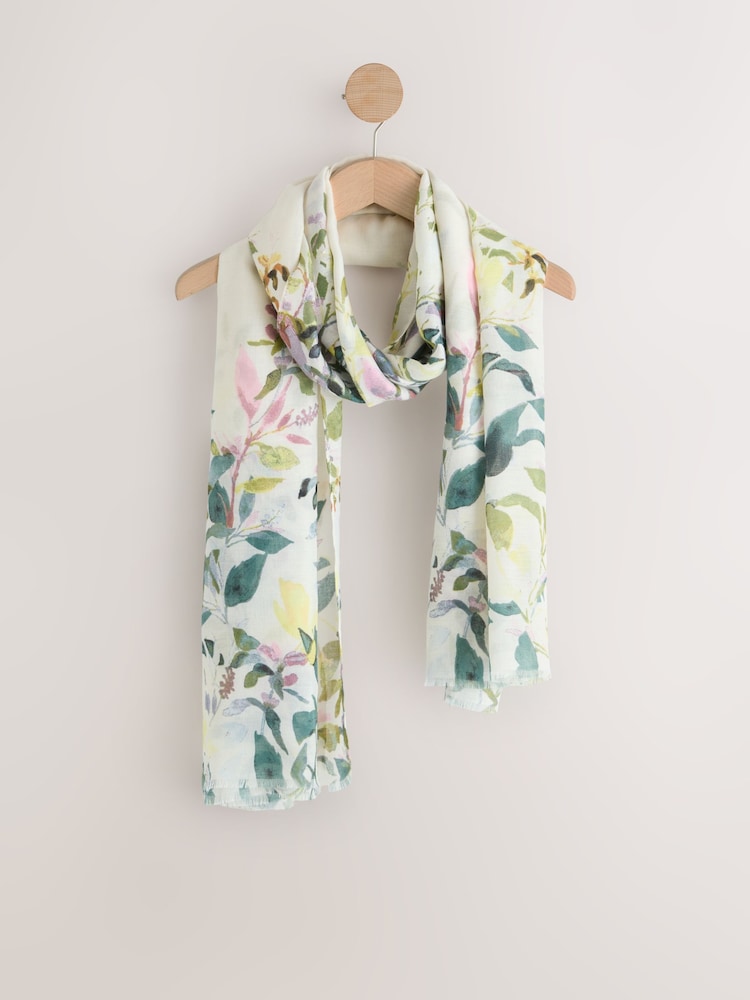 White Floral Lightweight Scarf - Image 1 of 3