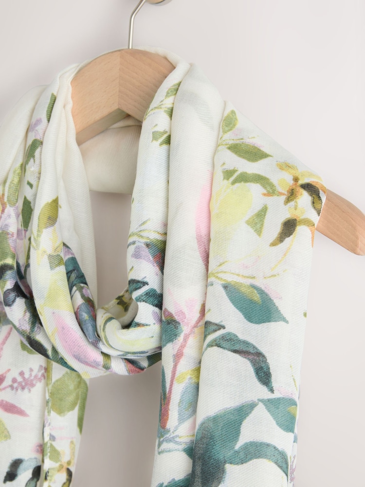 White Floral Lightweight Scarf - Image 2 of 3