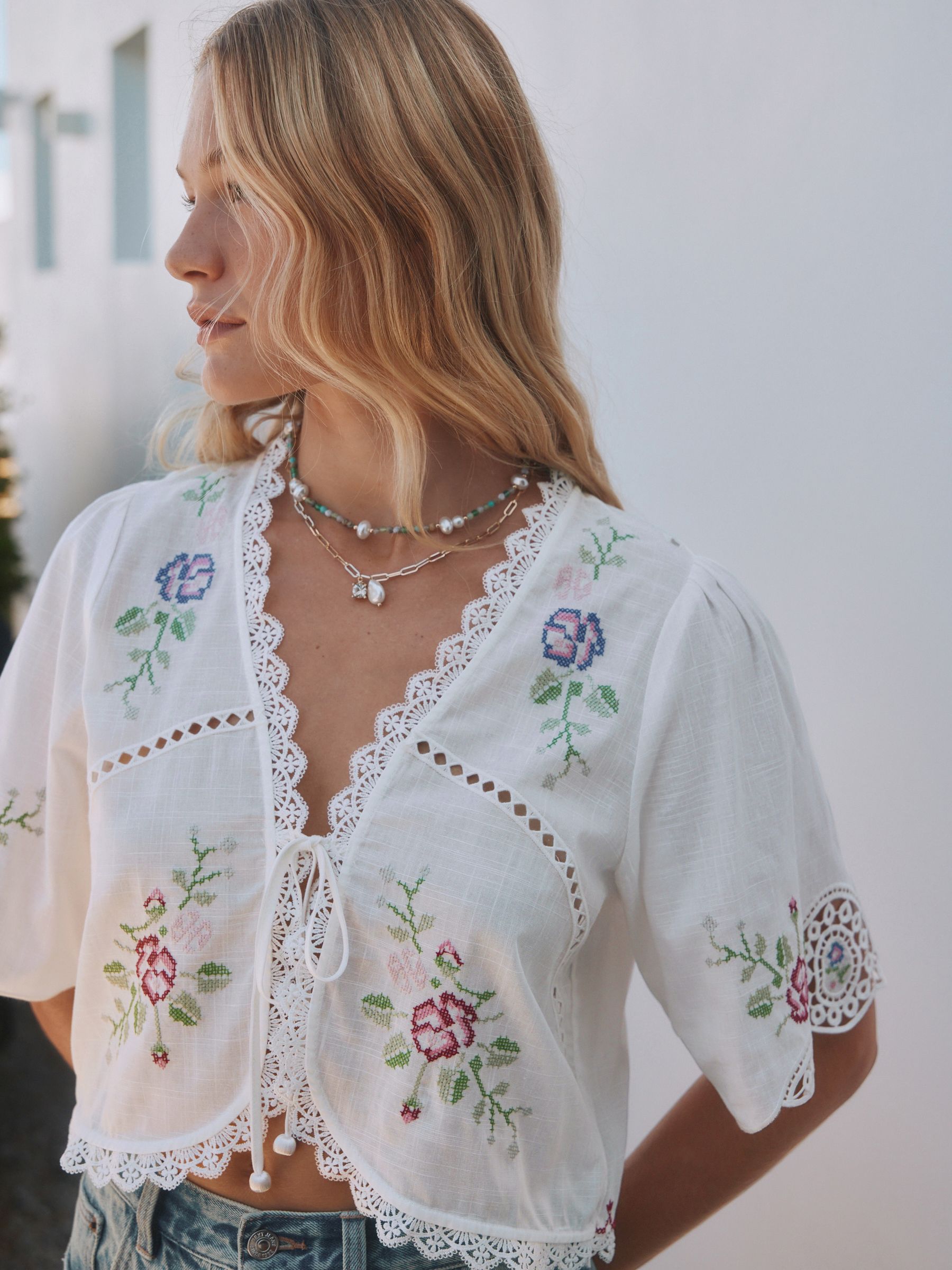 Buy White Floral Embroidered Top from the Next UK online shop