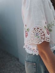 White Floral Embroidered Jacket - Image 4 of 7