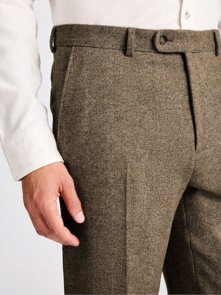 MOSS Tailored Fit Gold Herringbone Tweed Trousers - Image 3 of 3