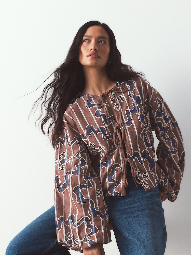 Neutral Stripe Cornelli Embroidered Bomber Jacket - Image 1 of 6