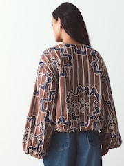 Neutral Stripe Cornelli Embroidered Bomber Jacket - Image 4 of 6