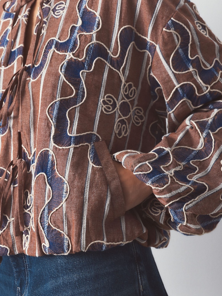 Neutral Stripe Cornelli Embroidered Bomber Jacket - Image 6 of 6