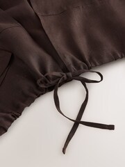 Schokoladenbraun - Tie Front Linen Bomber Jacket - Bild 2 von 3