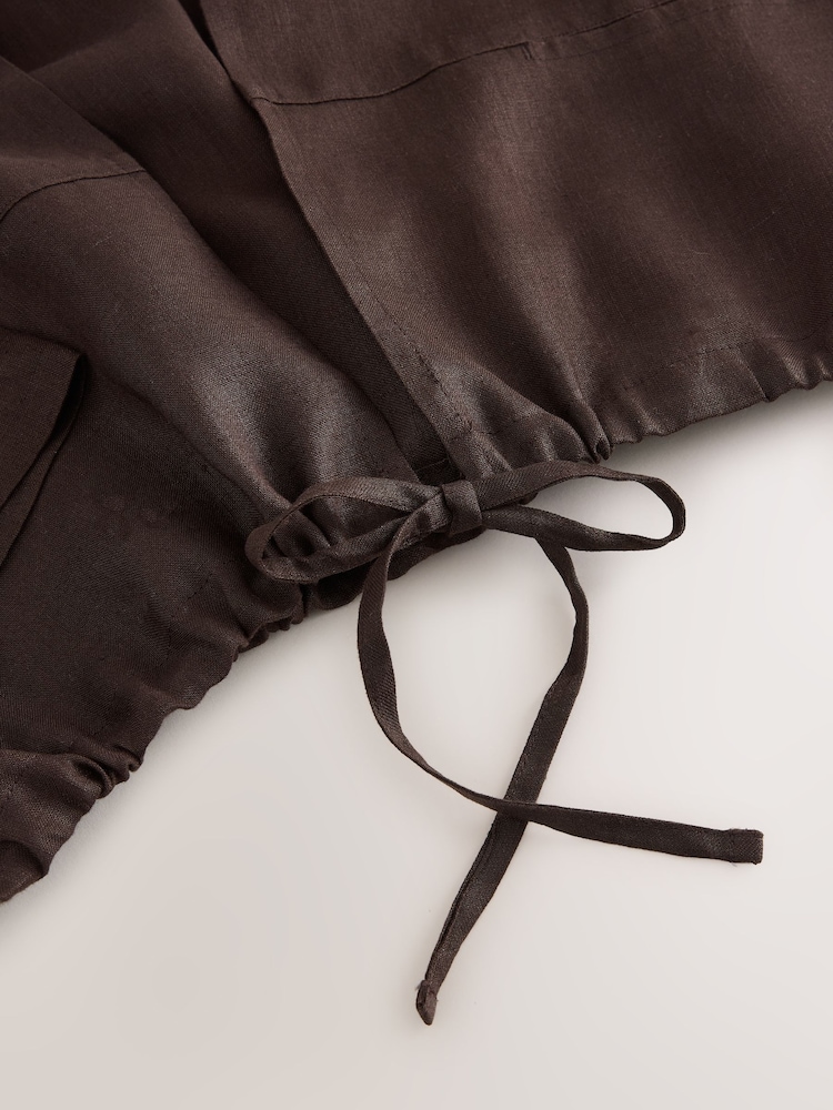 Schokoladenbraun - Tie Front Linen Bomber Jacket - Bild 2 von 3