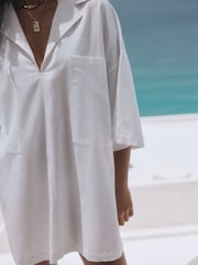 White Linen Blend Overhead Shirt - Image 4 of 7