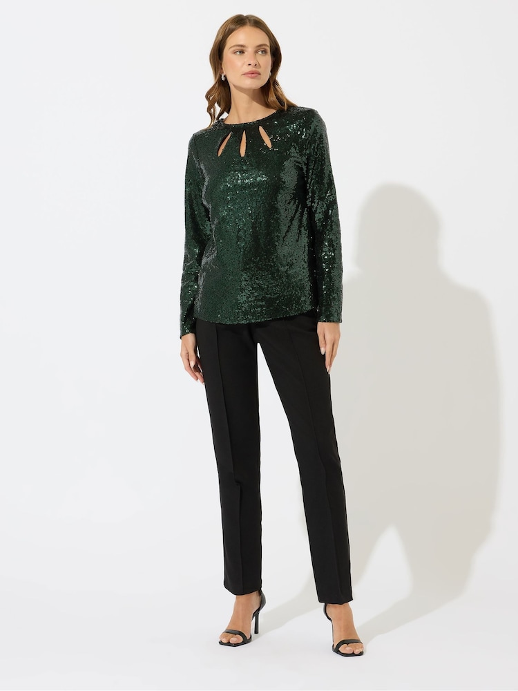 M&Co Green Sequin 3 Slash Neck Top - Image 2 of 5