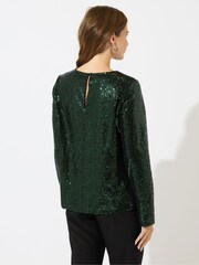 M&Co Green Sequin 3 Slash Neck Top - Image 3 of 5