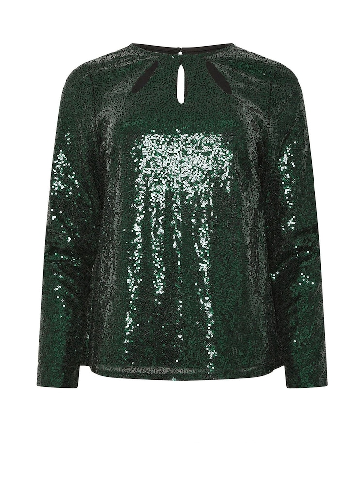 M&Co Green Sequin 3 Slash Neck Top - Image 5 of 5
