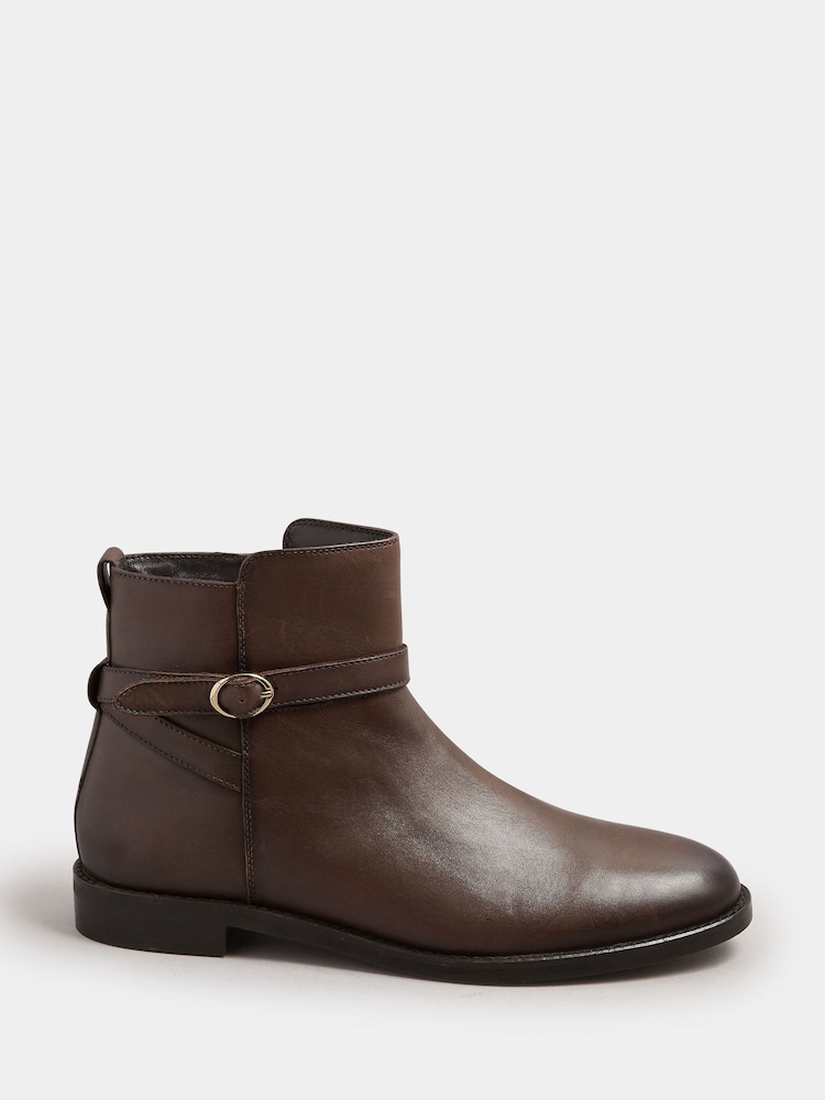 Long Tall Sally Brown Flat Leather Ankle Boots - Image 1 of 4