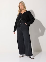 Yours Curve Black Limited Satin Bow Cardigan - Image 1 of 5