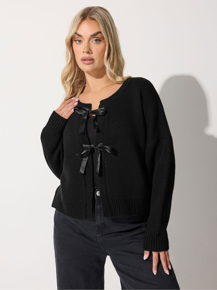 Yours Curve Black Limited Satin Bow Cardigan - Image 2 of 5