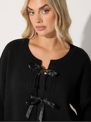 Yours Curve Black Limited Satin Bow Cardigan - Image 4 of 5