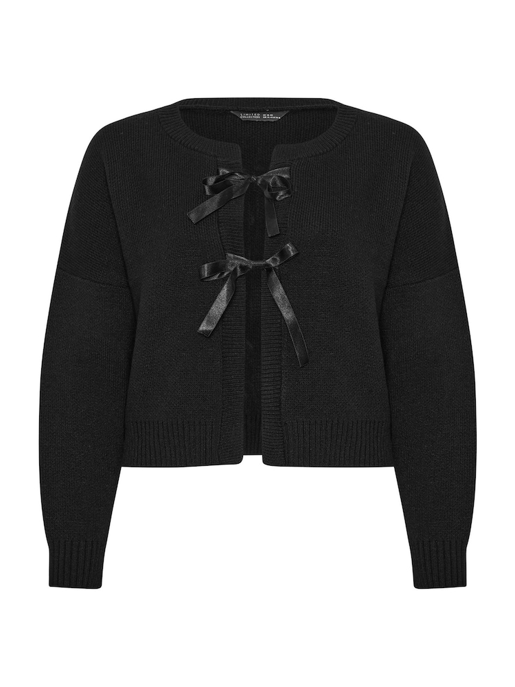 Yours Curve Black Limited Satin Bow Cardigan - Image 5 of 5