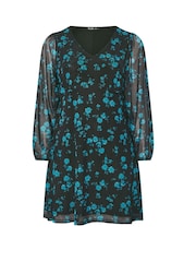 Yours Curve Blue Short Mesh Balooon Sleeve Dress - Image 4 of 5