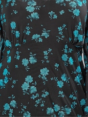 Yours Curve Blue Short Mesh Balooon Sleeve Dress - Image 5 of 5