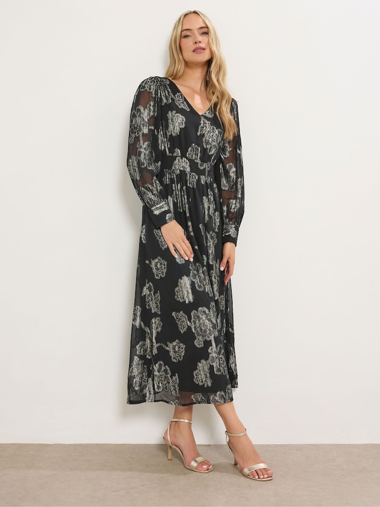 Long Tall Sally Black Floral Jacquard Midaxi Dress - Image 1 of 5