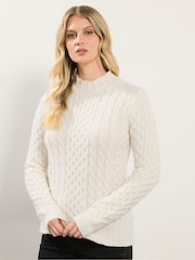 Long Tall Sally Natural Frill Neck Cable Jumper - Image 1 of 5