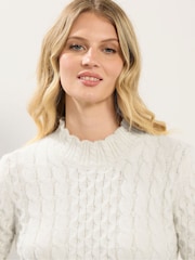 Long Tall Sally Natural Frill Neck Cable Jumper - Image 4 of 5