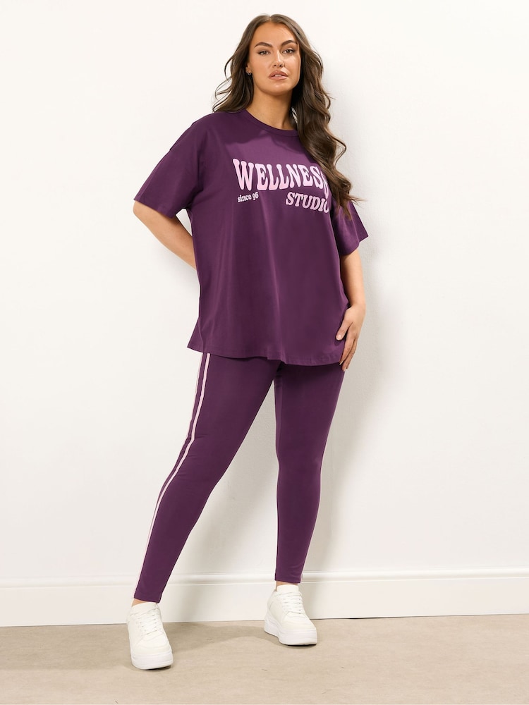 Yours Curve Red Side Stripe Leggings - Image 2 of 5