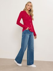 Long Tall Sally Red Button Detail Collar Ribbed Jumper - Image 2 of 5