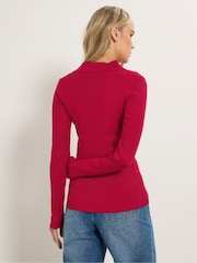 Long Tall Sally Red Button Detail Collar Ribbed Jumper - Image 3 of 5