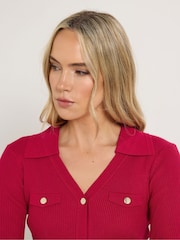 Long Tall Sally Red Button Detail Collar Ribbed Jumper - Image 4 of 5