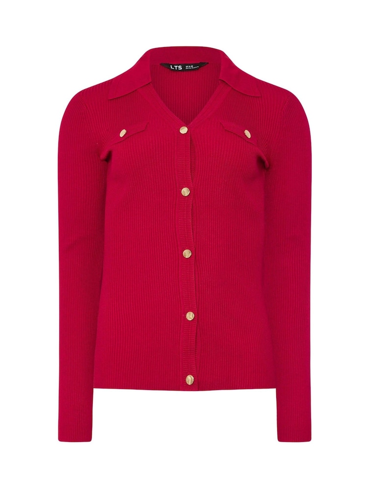 Long Tall Sally Red Button Detail Collar Ribbed Jumper - Image 5 of 5
