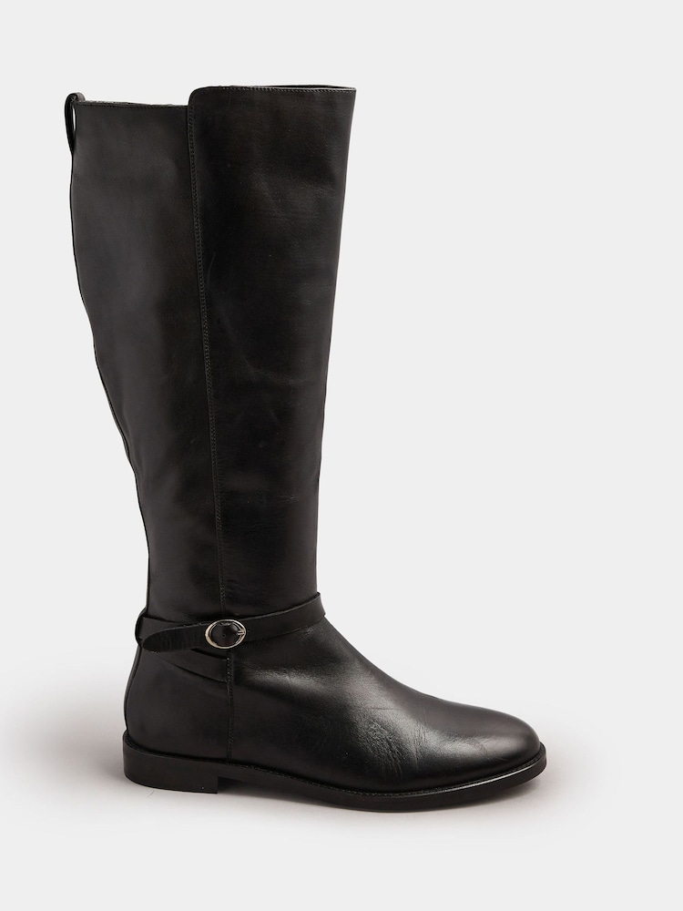 Long Tall Sally Black Knee High Leather Riding Boots - Image 1 of 4