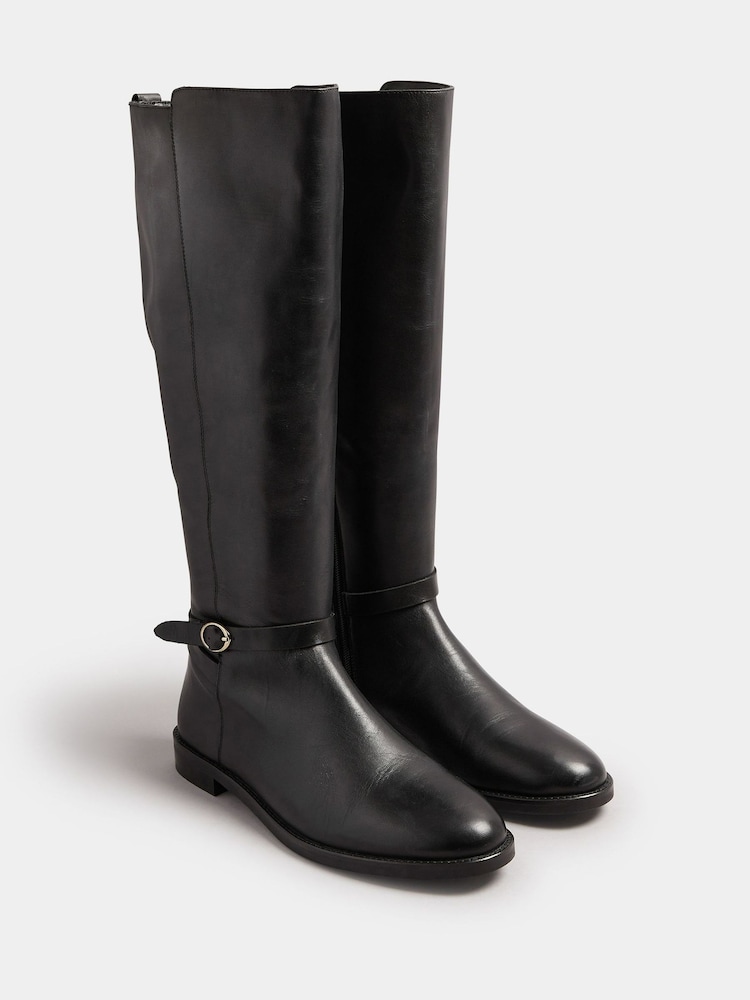 Long Tall Sally Black Knee High Leather Riding Boots - Image 2 of 4