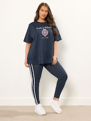 Yours Curve Blue Side Stripe Leggings - Image 3 of 5