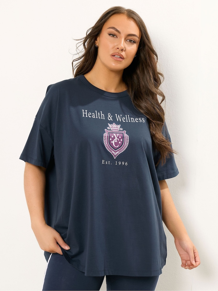 Yours Curve Blue Health And Wellness T-Shirt - Image 1 of 5