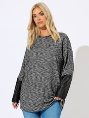 Yours Curve Grey Faux Leather Detailed Top - Image 1 of 5