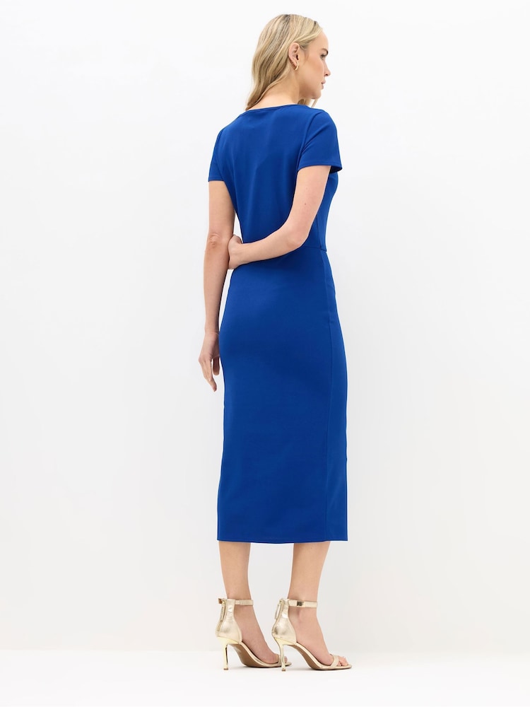 Long Tall Sally Blue Belted Slash Neck Dress - Image 2 of 5