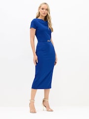 Long Tall Sally Blue Belted Slash Neck Dress - Image 3 of 5