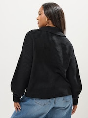 Yours Curve Black Bomber Funnel Neck Collar Jumper - Image 3 of 5
