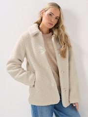Long Tall Sally Cream Borg Button Through Jacket - Image 1 of 5