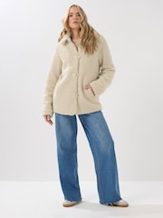 Long Tall Sally Cream Borg Button Through Jacket - Image 2 of 5