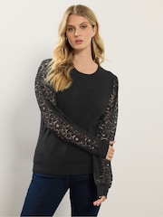 Long Tall Sally Black Lace Sleeve Jumper - Image 1 of 5