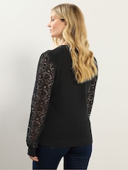 Long Tall Sally Black Lace Sleeve Jumper - Image 2 of 5