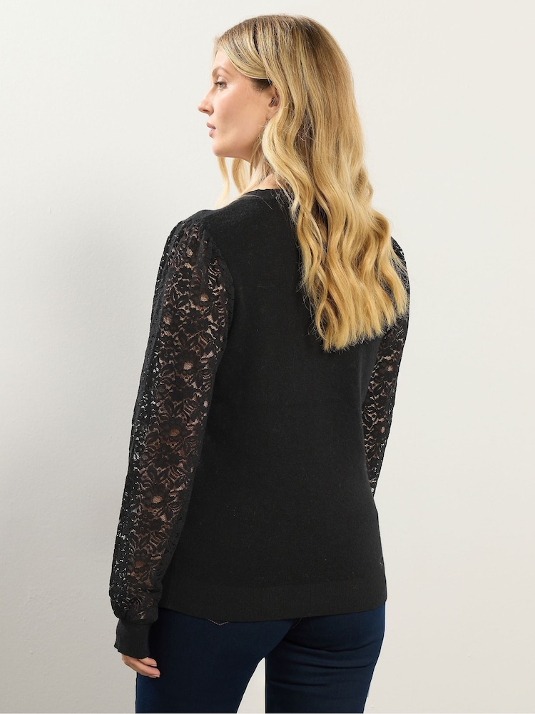 Long Tall Sally Black Lace Sleeve Jumper - Image 2 of 5