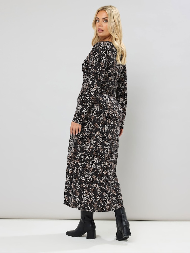 Yours Curve Black Henley Ribbed Swing Maxi Dress - Image 2 of 5