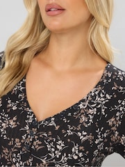 Yours Curve Black Henley Ribbed Swing Maxi Dress - Image 4 of 5