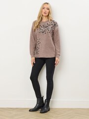 Long Tall Sally Brown Embellished Animal Placement Jumper - Image 2 of 5