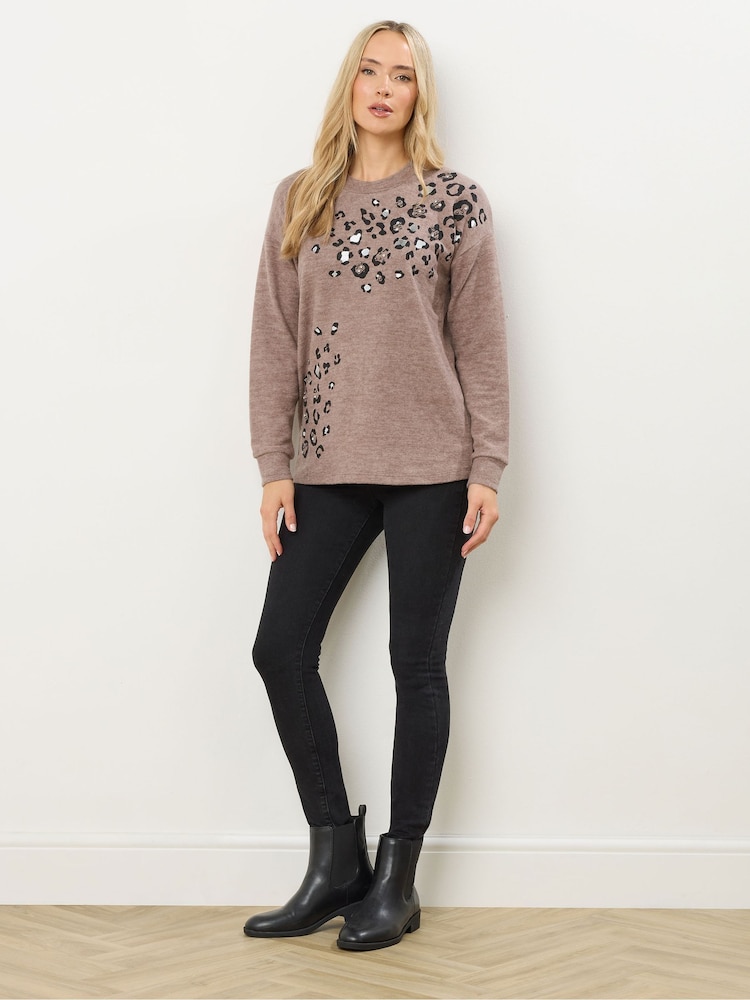 Long Tall Sally Brown Embellished Animal Placement Jumper - Image 2 of 5