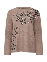 Long Tall Sally Brown Embellished Animal Placement Jumper - Image 5 of 5