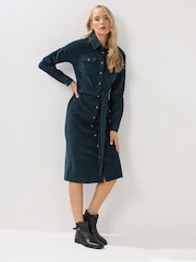 Long Tall Sally Green Cord Shirt Dress - Image 3 of 5