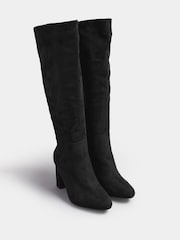 Yours Curve Black Extra-Wide Fit Heeled Micro Knee High Boots - Image 1 of 3